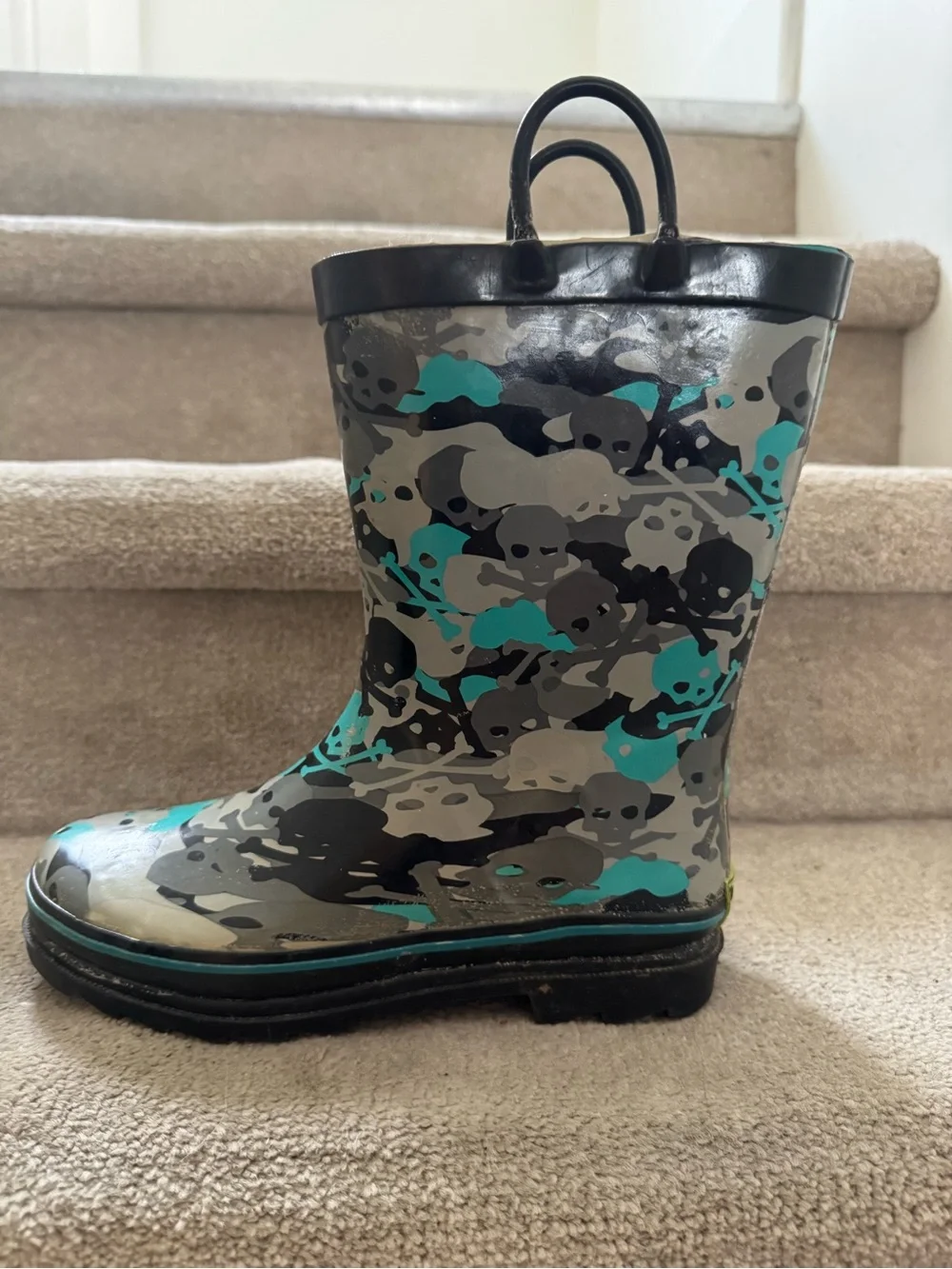 Western Chief Kids' Teal & Gray Camo Skull Rain Boots